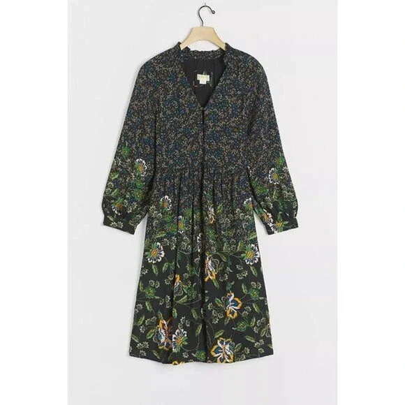 knee length dresses for ladies Donna Karan Women's Cotton-Sateen Floral Midi Shirt Dress in Black main image 1